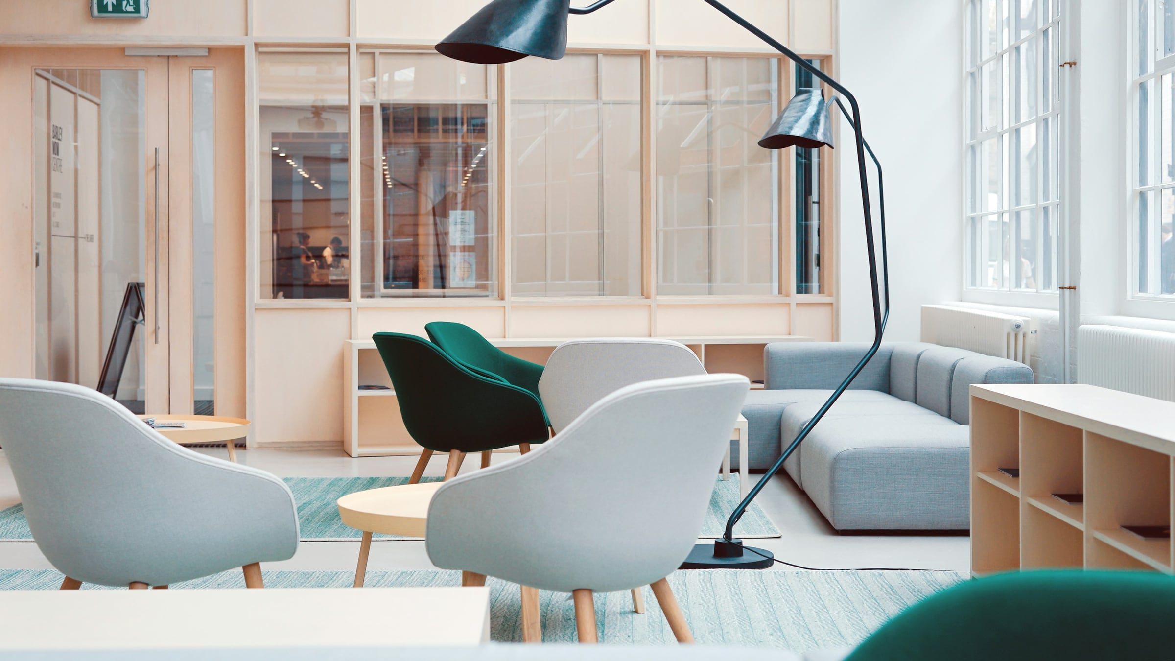 Bright open lounge with modern seating